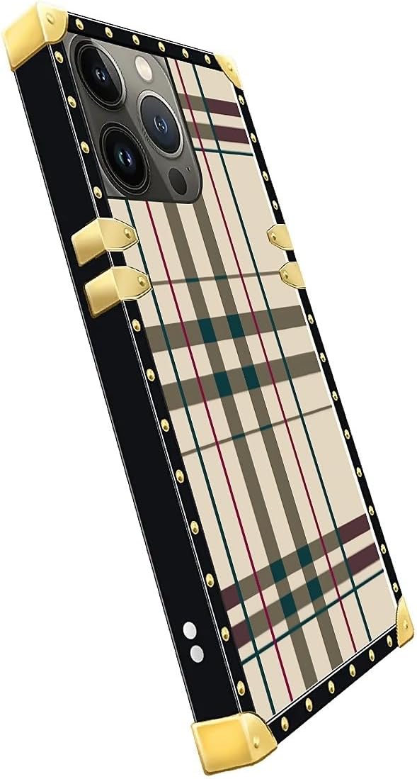 Compatible with iPhone 13 Pro Case, Black Red Beige Stripes Luxury Golden Decoration for Girl Women Soft TPU Shockproof Protective Hard PC Back for iPhone 13 Pro