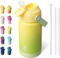 BJPKPK Insulated Water Bottle with Straw Lid, 12oz Thermo Water Bottles, Flex Handle & Non-slip Boot, BPA Free Leak Proof Stainless Steel Metal Thermo, Tumblers, Cups,Fresh Green