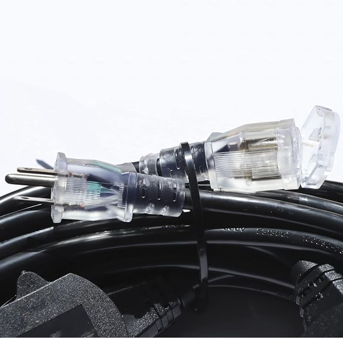 50FT 12 Gauge SJTW Power Extension Cord 3 Prong, 5-15R Male Plug to Female Connector, 6 Outlet, Multiple Evenly-Spaced Plug, Suitable for Stage Setting or Outdoor, UL Certified