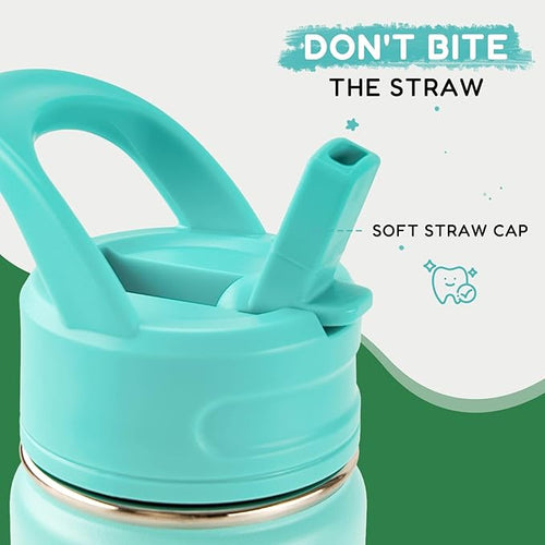 12oz Kids Water Bottle for School, Toddler Water Bottles with Straws, Insulated Water Bottles for Boys&Girls, Stainless Steel Vacuum Insulated Bottle for Kids, Leak-Proof, BPA-Free, Green Gradient