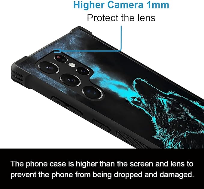 for Samsung Galaxy S23 Ultra Case, Blue Breathing Wolf Pattern Graphic Design Girl Boy Soft Silicone Hard Acrylic Shock Protection for Samsung Galaxy S23 Ultra