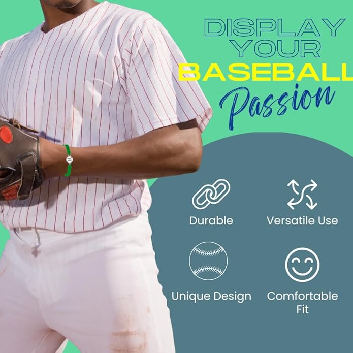 Sportybella - Baseball Bracelet, Baseball Jewelry, Adjustable Braided Baseball Bracelet, Baseball Gifts, Baseball Accessories