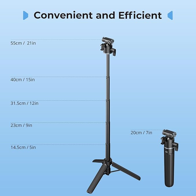 SmallRig Action Camera Selfie Stick Tripod, 7.8-21.6in Extendable, 360° Ball Head, Cold Shoe Mount, Quick Release Adapter for DJI Action 5 Pro/4, 1/4-20" Screw for Hero 13/12/11, Webcam - 5435