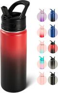 Fijinhom 18oz Insulated Stainless Steel Water Bottle with Straws, Double Wall Vacuum Insulated Bottles, Metal Thermo for Travel, Sports, Leak-Proof, BPA Free, Women & Men, Red Gradient