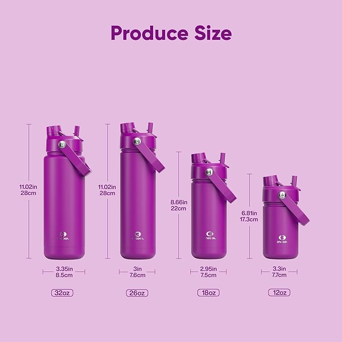 Kids Insulated Water Bottle with Straw - 12oz Stainless Steel Water Bottle with Dual Spouts, Leak-Proof, BPA-Free, Double Wall Vacuum Keeps Cold for 24 Hours for Sports, Travel (Bright Magenta)
