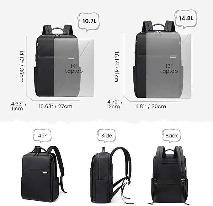 Laptop Backpack for Women, Work Business Traval Computer Backpacks with Laptop Compartment Waterproof Casual Daypack for Travel College,16Inch,Black