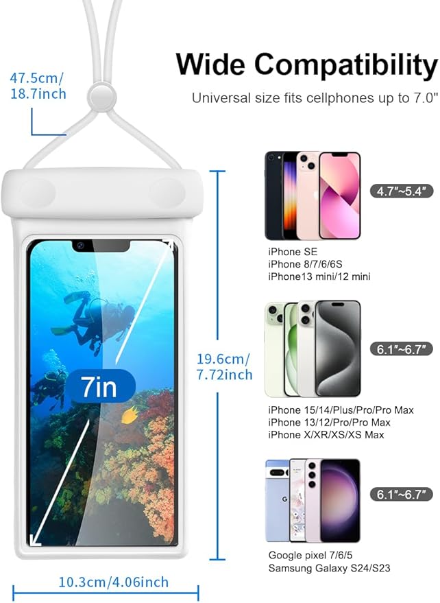 wellhouse 3D Waterproof Phone Pouch with Lanyard,Premium TPU100FT Deep Waterproof Phone Case for iPhone 17 16 15 14 13 12 Pro Max XS Samsung,Snorkeling, Surfing, Kayaking,Skiing,Hot Springs