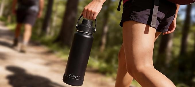 CIVAGO 32 oz Insulated Stainless Steel Water Bottle with Detachable Straw, Large Metal Water Jug with Bucket Handle, Leakproof Sports Water Flask with Silicone Boot, Dishwasher Safe, Indigo Black