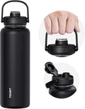 TOURIT 24 oz Insulated Water Bottle, Stainless Steel Sports Water Bottles With Top Handle, Double-Wall Travel Thermal Water Flask, BPA Free Leakproof Water Bottle for Sports and Travel, Black