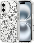 MOSNOVO Case for iPhone 16, [Buffertech 6.6ft Military-Grade Drop Protection] [Anti Peel Off Tech] Clear TPU Bumper Phone Case Cover Design - Abstract Face Line Art