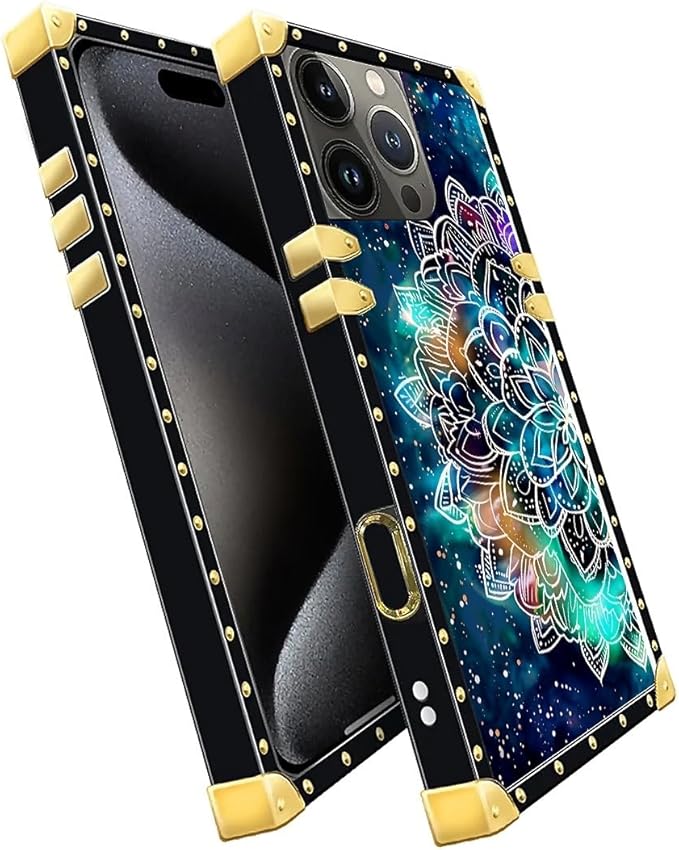 Compatible with iPhone 16 Pro Max Case, Starry Sky Colourful Mandala Luxury Golden Decoration for Girl Women Soft TPU Shockproof Protective Hard PC Back