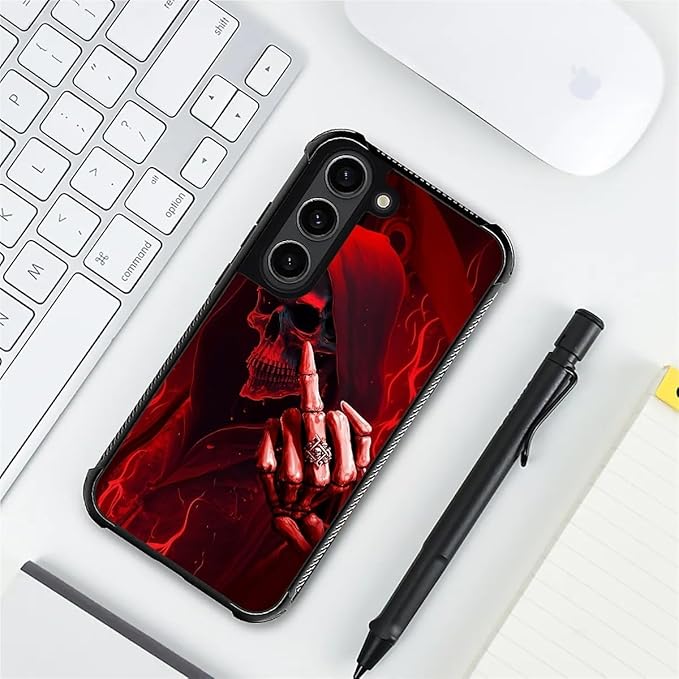 for Samsung Galaxy S23 Case, Gestures Funny Skull Pattern Graphic Design Girl Boy Soft Silicone Hard Acrylic Shock Protection for Samsung Galaxy S23