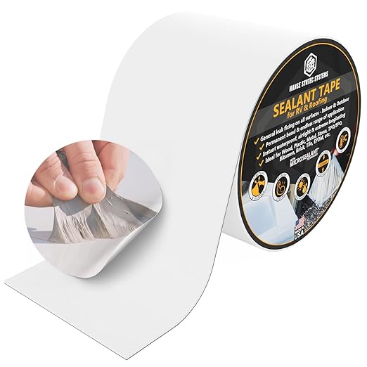 HSS RV Sealant Tape with MicroSealant - Waterproof Commercial Roofing Tape for Roof and RV Repair - UV- & Weatherproof - White - 4 inch x 50 ft.