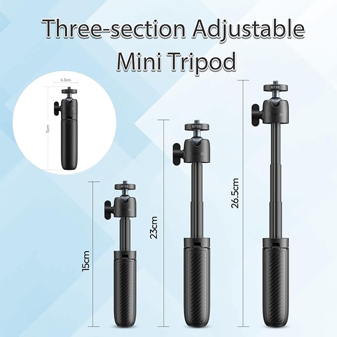 ULANZI MT88 ClipMate Tripod Mini Extension Rod for Pocket 3/Xtra Muse/Insta360 X5 X4/Action Cameras, 3-in-1 Selfie Stick w Backpack Mount Shoulder Strap, Adjustable Tabletop Tripod Handle Grip
