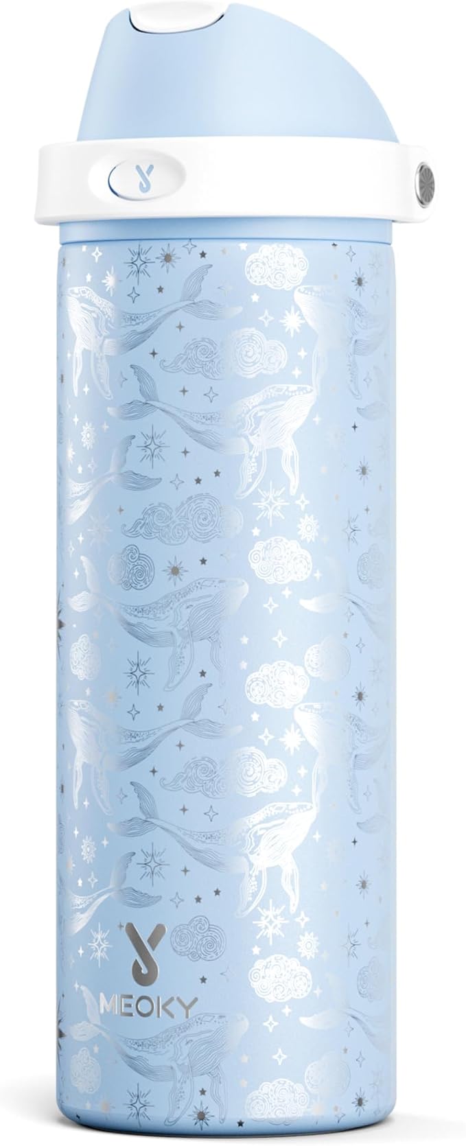 24 oz Insulated Water Bottle with Straw: Meoky Stainless Steel Metal Water Bottle with 2-in-1 Lid - Leak Proof, Cold for 24 Hours, Fits in Car Cup Holder, BPA-Free for Gym Travel Sports, Blue Whale