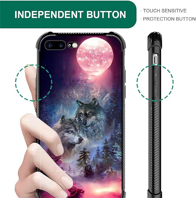 for iPhone 7/8 Case, Star Two Wolfs Howling Pattern Graphic Design Girl Boy Soft Silicone Hard Acrylic Shock Protection for iPhone 7/8