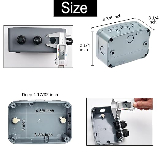 Outdoor Junction Box,Nineleaf IP66 Weatherproof Electrical Project Boxes PVC/ABS Plastic Enclosure Box Universal Watertight 4.9 x 3.3 x 2.3 inch (125x86x62mm), with 4PK 20mm Cable Gland Grey(1 Set)