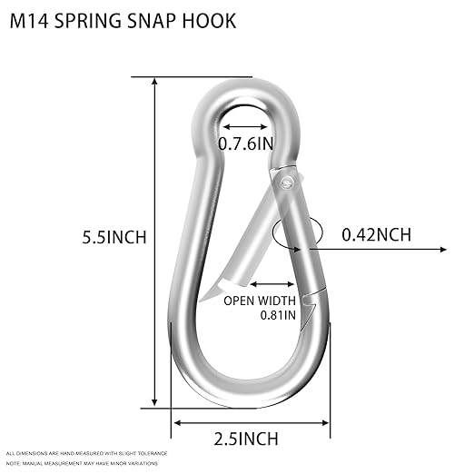 Carabiner, Heavy Duty Galvanized Steel Spring Snap Hook Carabiner Clips with 1350LBS Holding Capacity, Ideal for Outdoor, Hammock, Swing and Travel (M14 5.5Inch, 2PCS)