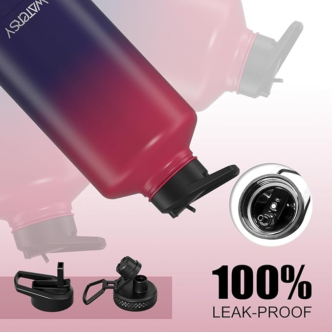 87oz Insulated Water Bottle (Cold for 48 Hrs),BPA Free&Leak Proof,1.5 Gallon Stainless Steel Water Flask,Water Jug with Straw Spout Lids for Gym,Hiking,Camping,Red Purple