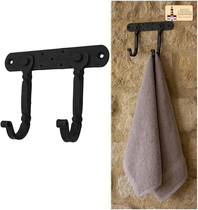 Mystic Colonial Hand-Forged Iron Double Wall Hook – 1 Pc (6×4 in)