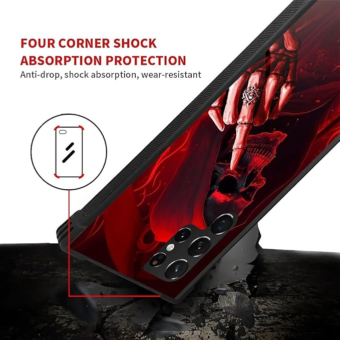 for Samsung Galaxy S23 Ultra Case, Gestures Funny Skull Pattern Graphic Design Girl Boy Soft Silicone Hard Acrylic Shock Protection for Samsung Galaxy S23 Ultra