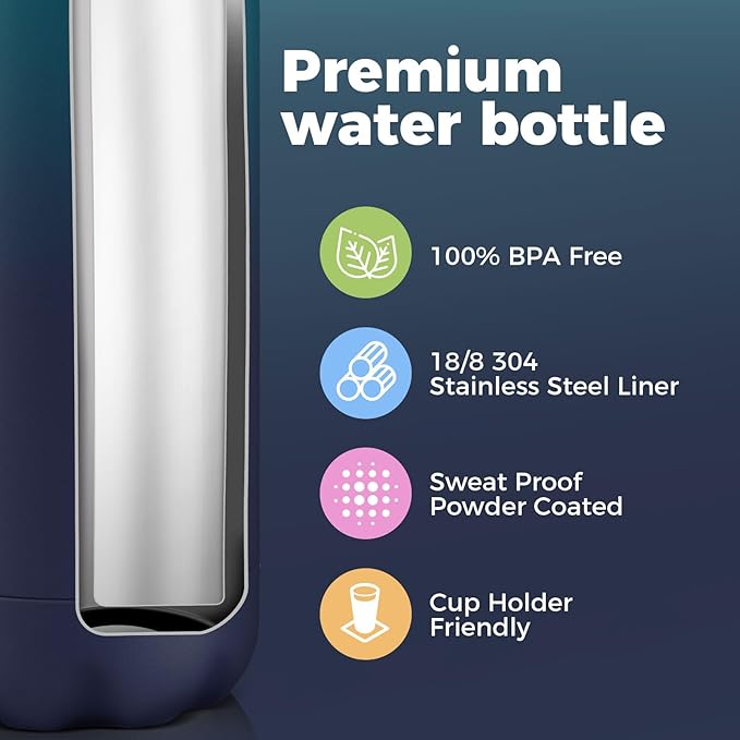 Volhoply 17oz Insulated Water Bottles MultiPack, BPA Free Water Bottle for Kids, Gym, Travel, Sports, Available in Packs of 1, 4, or 8（Dark Night,4 Pack）