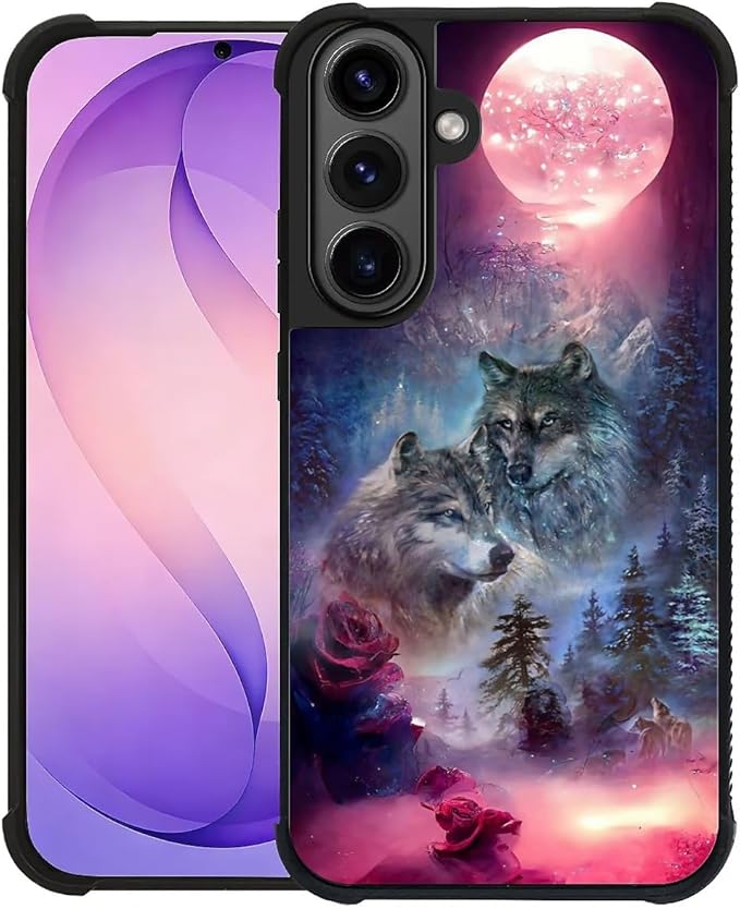 for Samsung Galaxy S26 Plus Case,Graphic Design for Girl Boy Soft Silicone Hard Acrylic Shock Protection Designed for Samsung Galaxy S26 Plus Star Two Wolfs Howling Pattern