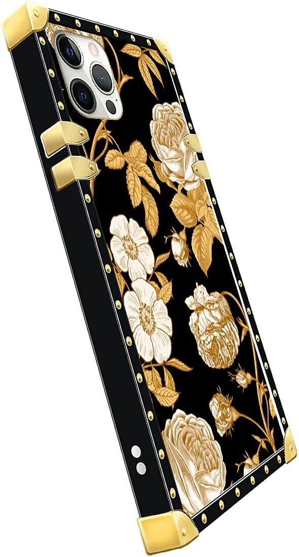 Compatible with iPhone 11 Pro Max Case, Blooming Rose Golden Flower Luxury Golden Decoration for Girl Women Soft TPU Shockproof Protective Hard PC Back for iPhone 11 Pro Max