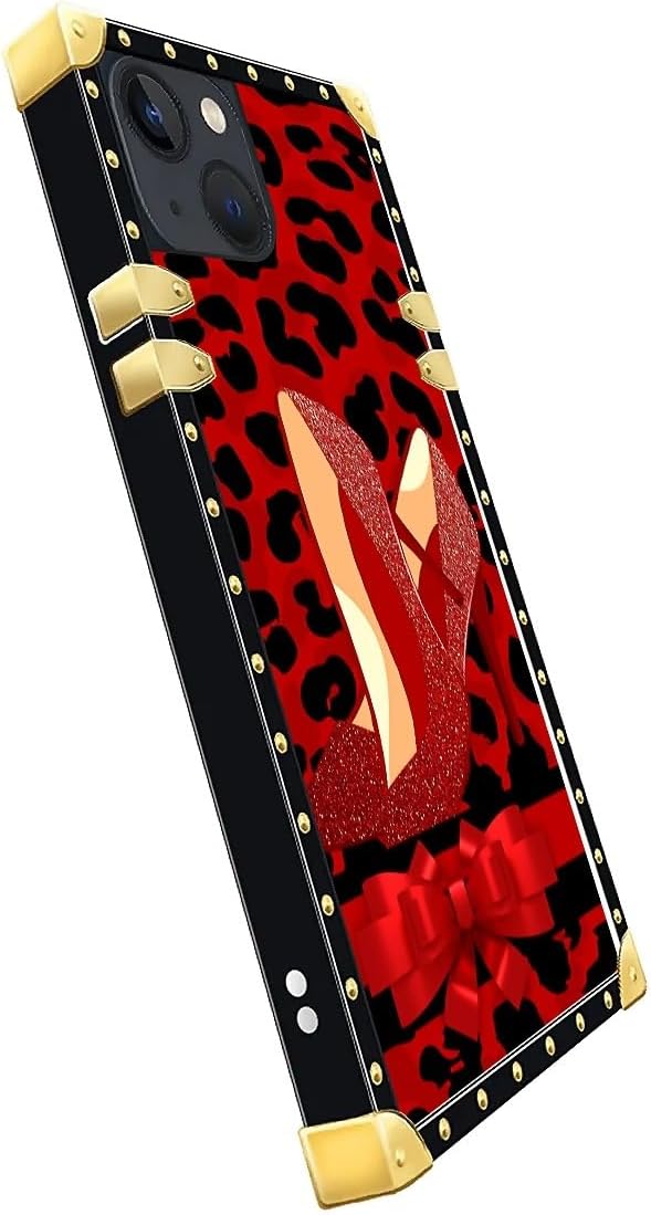 Compatible with iPhone 14 Case, Elegant High Heels Luxury Golden Decoration for Girl Women Soft TPU Shockproof Protective Hard PC Back for iPhone 14