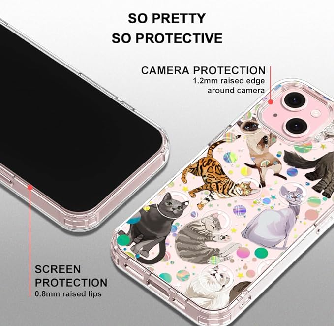 MOSNOVO Case for iPhone 15, [Buffertech 6.6ft Military-Grade Drop Protection] [Anti Peel Off Tech] Clear TPU Bumper Phone Case Cover Design - Space Cat