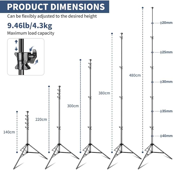Kate Heavy Duty Light Stand Tripod - 15.7ft Air Cushioned Aluminum Alloy Lighting Stand with Tripod, 2 Sandbags & 1/4"-3/8" Adapter, 9.46lb Load for Studio/Indoor/Outdoor Video Photography