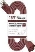 YOJOE Indoor Outdoor Extension Cord, 3 Prong 13A Weatherproof Power Cord, 16 Gauge Heavy Duty 15 ft Brown Extension Cord for Garage, Garden and Home, 16/3 SJTW UL Listed