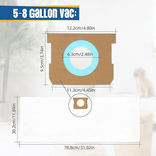 15-Pack 5-8 Gallon Bags replace for Shopvac, Type E 90661 9066133, Type H 90671 9067133.Disposable Wet Dry Vacuum Collection Bags, white