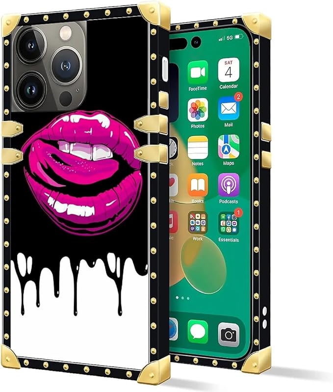 Compatible with iPhone 14 Pro Case, Black White Red Slap Sexy Luxury Golden Decoration for Girl Women Soft TPU Shockproof Protective Hard PC Back for iPhone 14 Pro