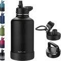 RUBYFLASK 64oz Insulated Water Bottle with Straw, Half Gallon Stainless Steel Vacuum Water Jug, Large Thermal Water Bottle Flask with Leakproof 3 Lids for Travel, Camping, Gym Sports Black