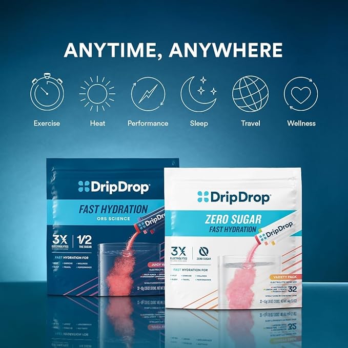 DripDrop Hydration Packets - Berry - Single Serve Electrolytes Powder Drink Mix - Non-GMO, Gluten Free, Vegan - 32 Sticks