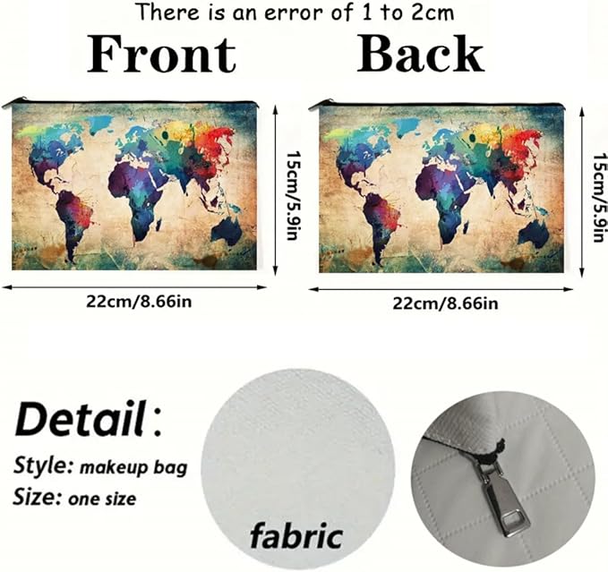 Trendy World Map Canvas Pouch - Spacious Zippered Cosmetic Bag for Travel, Makeup & More - Durable, Multifunctional Coin Purse (F0189)