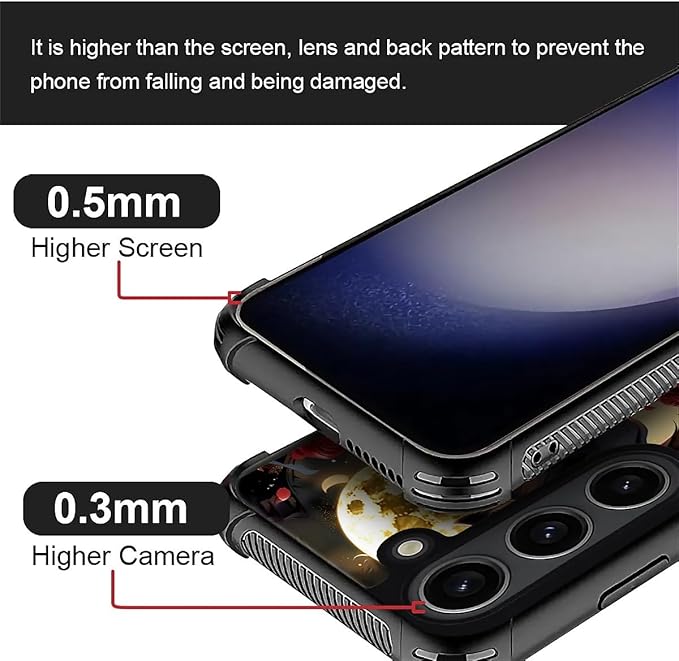 for Samsung Galaxy S23 Case, Black White Wolf Moon Flower Rose Pattern Graphic Design Girl Boy Soft Silicone Hard Acrylic Shock Protection for Samsung Galaxy S23