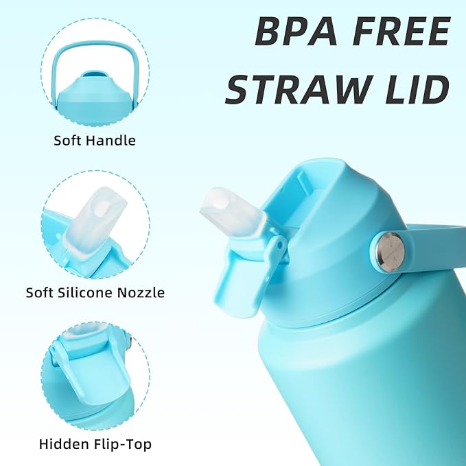 BJPKPK Insulated Water Bottle with Straw Lid, 40oz Large Thermo, BPA Free Leak Proof Stainless Steel Metal Water Bottles, Tumblers, Cups, Flasks for Travel, Sports,Sea Salt