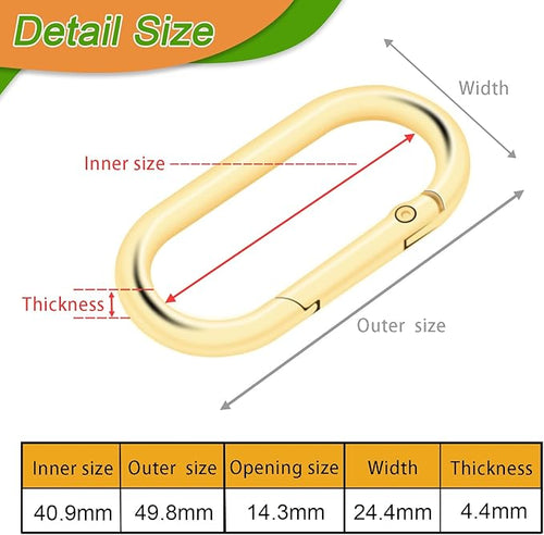 10Pack Oval Large Carabiner Clip, Metal Spring Carabiner Clips for Paracord Keychain Lanyard, Car Key Rings, Dog Tag Clip, Pets Collar Buckles, Purse Keychain Replacement (Light Gold)