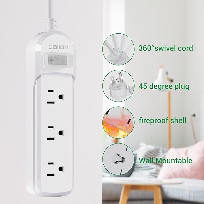 Outdoor Power Strip Waterproof IPX6 Surge Protector with 10 FT Extension Cord 3 Widely Outlets Overload Protection Shockproof Flat Plug Wall Mountable for Outdoor/Indoor ETL,White