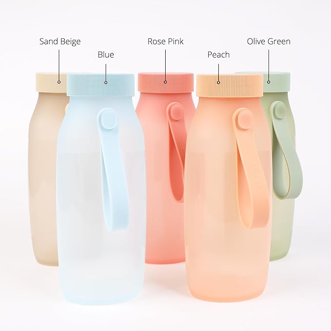 BLUE GINKGO Collapsible Water Bottle – Lightweight, Foldable Silicone Bottle for Travel, Hiking, and Camping (16.9oz, Made in Korea, Olive Green)