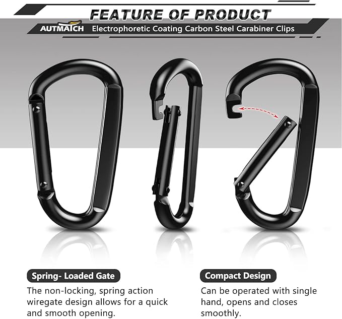 AUTMATCH Carabiner Clips, 3" Spring Snap Hook Caribeener Clips Buckle Heavy Duty Locking Carabiners Chain Quick Links, 4 Pack