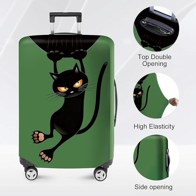 ANNA QUEEN Black Cat Hanging Cartoon Luggage Cover,Cute Stretchable Suitcase Protector Sleeve,Washable Fit for 32-34 Inch Checked Baggage,Water Resistant Durable Luggage Protector