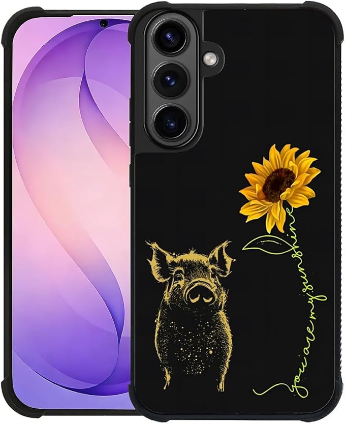 for Samsung Galaxy S26 Plus Case,Graphic Design for Girl Boy Soft Silicone Hard Acrylic Shock Protection Designed for Samsung Galaxy S26 Plus Pig Sunflower Yellow Sunshine Pattern