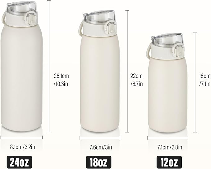 Insulated Water Bottle 12 oz with Dustproof Lid, Carry Handle & Tea Infuser, BPA-Free & Leakproof, Stainless Steel Water Bottles Ideal for Fitness, Hiking, Office & Outdoor Use （Beige ）