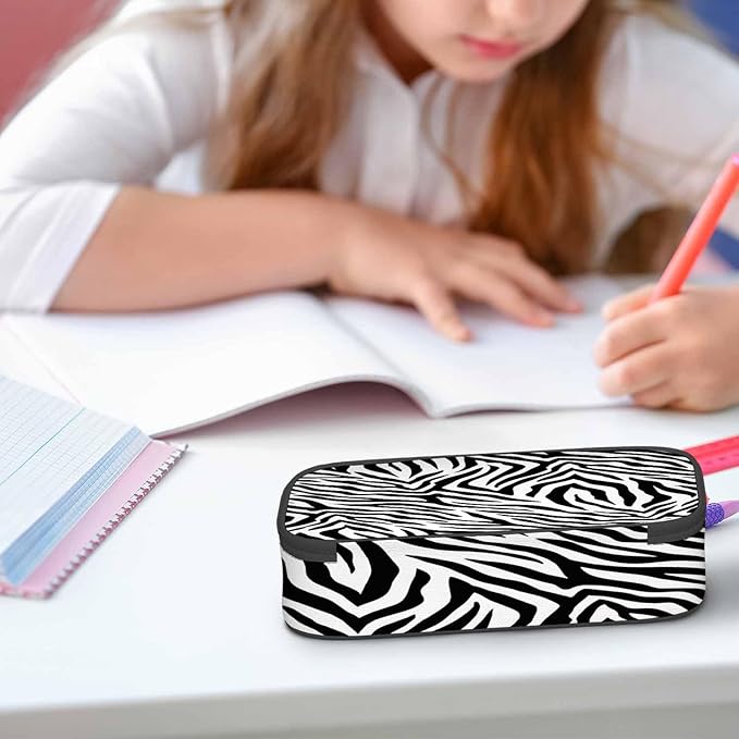 Black White Stripes Pencil Case Organizer Zebra Animal Skin Artwork Texture Stationery Box Makeup Box School Supply for Boy Girl Men Women