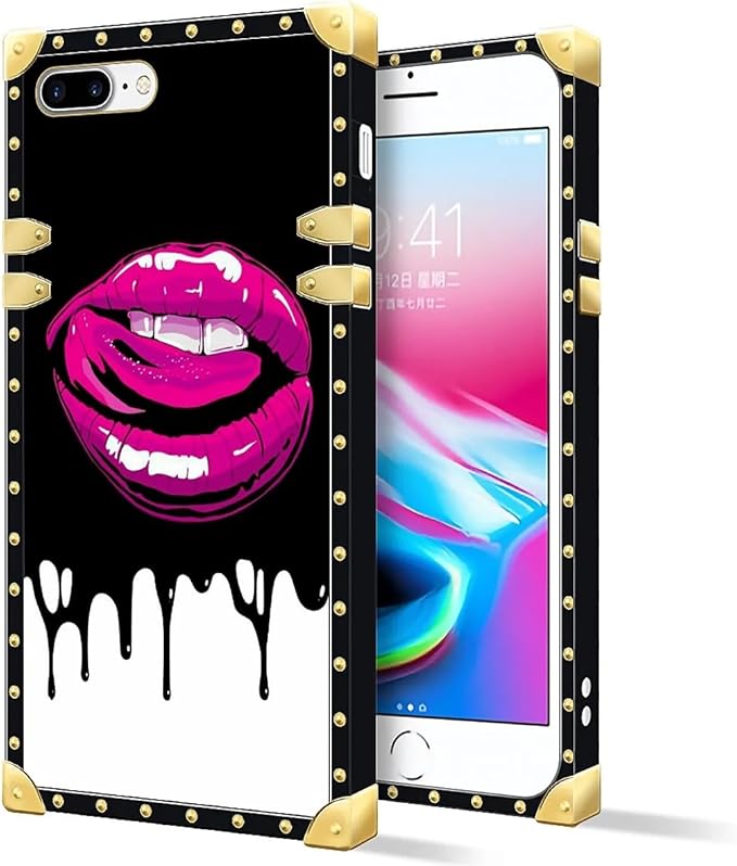 Compatible with iPhone 8 Plus 7 Plus Case, Black White Red Slap Sexy Luxury Golden Decoration for Girl Women Soft TPU Shockproof Protective Hard PC Back for iPhone 8 Plus 7 Plus