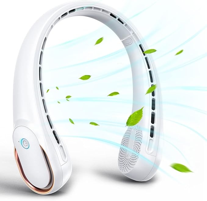 KIDEE Neck Fan, Neck Fans Portable Rechargeable, Upgrade 360° Air Outlet, Super Quiet, 3 Speeds, 4000mAh Personal Bladeless Wearable Fan for Indoor Outdoor Travel-White