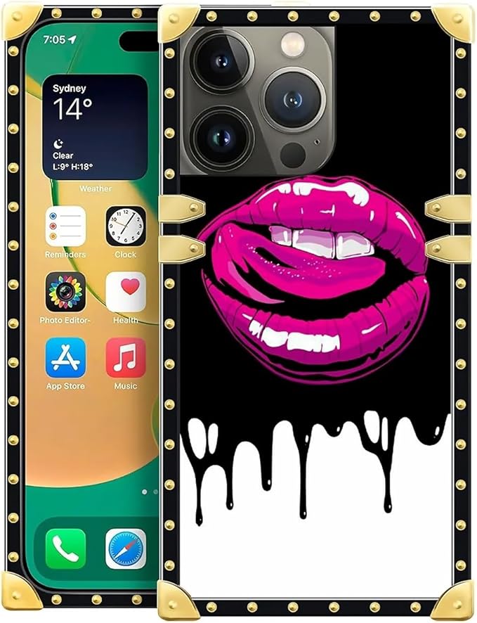 Compatible with iPhone 14 Pro Max Case, Black White Red Slap Sexy Luxury Golden Decoration for Girl Women Soft TPU Shockproof Protective Hard PC Back for iPhone 14 Pro Max